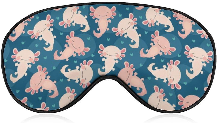Cute Axolotl Kawaii Pattern Sleep Eye Mask Comfortable and Super Soft Lightweight Adjustable Strap Eyeshade Cover for Full Night's Sleep