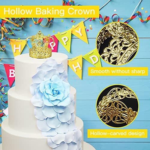 DOERDO Crown Cake Topper Decor Baking Dessert for Wedding Birthday Prince Themed Baby Shower Party Supplies, Gold
