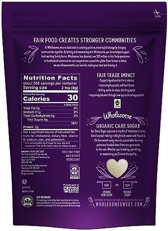 Wholesome Sweeteners 10-Pound Organic Cane Sugar, Fair Trade, Non GMO, Gluten Free, Pure & Vegan, for Baking and Sweetening