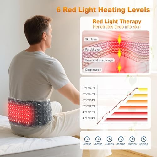 HONGJING Red Light Massage Decompression Belt for Lower Back Pain Relief, Heated Lumbar Support Brace Inflatable Back Reliever with Electric Pump, One Sizes Fits 29-49 Waist