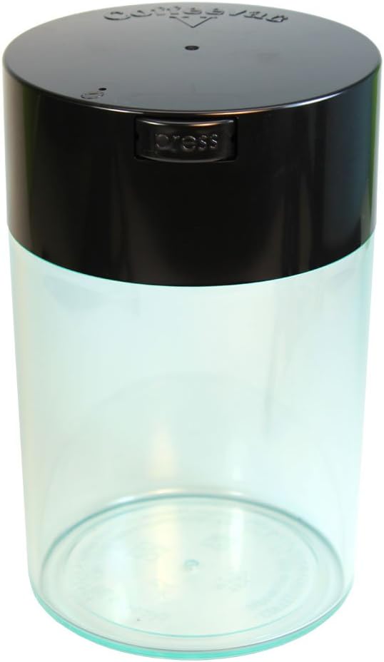 Coffeevac 1LB – Patented Airtight Container with Degassing Valve | Multi-use Vacuum Container Works as Smell Proof Containers for Ground Coffee and Coffee Bean Containers. Black Cap and Clear Body