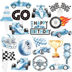 Racing Car Birthday Cupcake Toppers 48Pcs Blue Race Car Birthday Party Decorations Checkered Flag Cupcake Picks Race Car Birthday Party Supplies for Racing Themed Baby Shower Decor