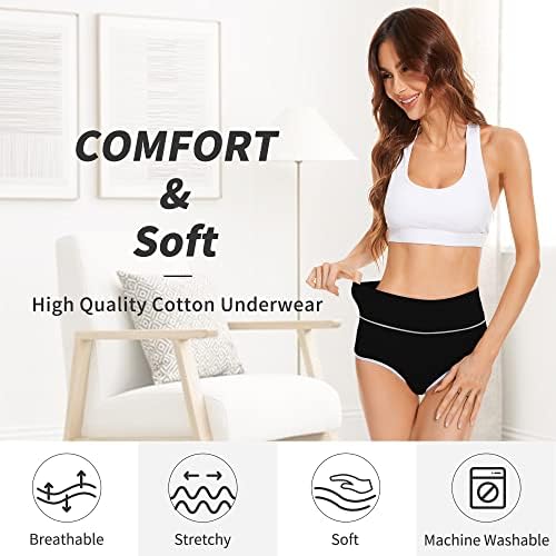 Womens Underwear Packs Cotton High Waisted Briefs Full Coverage Underwear Soft Strech Breathable