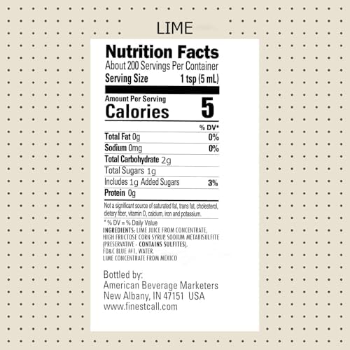 Finest Call Premium Lime Juice Drink Mix, 1 Liter Bottle (33.8 Fl Oz), Pack of 6