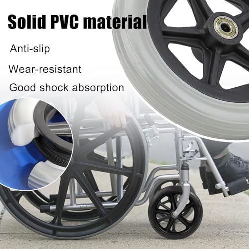 WORDFUN 2PCS Wheels Replacement for Wheelchairs, 6/7/8in Wheelchair Front Wheels, Wear-Resistant Non-Slip Durable Black Gray Solid Tire, for Wheelchairs, Rollators, Walkers