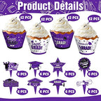 Lincia 96 Pcs 2026 Graduation Cupcake Toppers 2026 Graduation Cupcake Liners Decorations with Picks, Grad Party Supplies Cake Topper and Wrappers(Purple)
