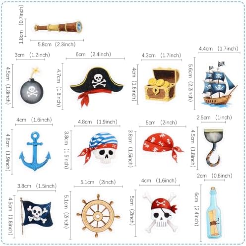 52Pcs Edible Pirate Cupcake Toppers Corsair Ship Captain Cupcake Picks for Nautical Sailing Cupcake Decorations Baby Shower Kids Pirate Birthday Cupcake Cake Decorations Supplies