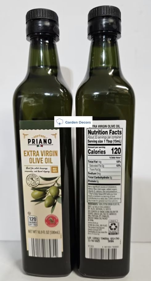 Generic Priano Extra Virgin Olive Oil Mild Taste 16.9fl oz 500ml (Two Bottles)