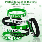 Cinrobiye 30 Pcs Mental Health Awareness Silicone Bracelets, Green Ribbon Wristbands with Faith, Courage, Hope, Strength for Men Women, Mental Health Month Gifts, Fundraisers, Party Favors, Stocking Stuffers