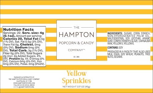 Yellow Sprinkles Jimmies 3.17 oz, Sprinkles For Cake Decorating, Cake Sprinkles, Sprinkles For Baking, Ice Cream & More, The Hampton Candy Company