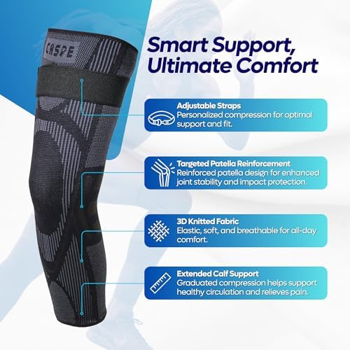 Caspe 1 Pack Full Leg Compression Sleeve with Strap–Long Length Leg Compression Support for Running, Basketball, Cycling, Workout & Sports – Thigh Knee Calf Support for Men & Women (X-Large)