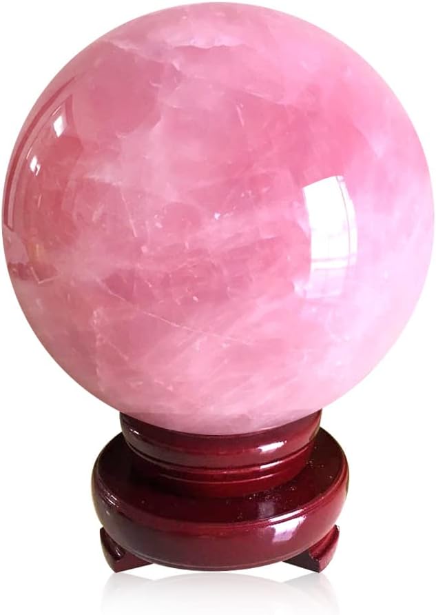 3.54inch Natural Pink Rose Quartz Magic Crystal Healing Ball Ornament Sphere + Base (9cm (3.54inch))
