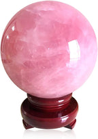 3.54inch Natural Pink Rose Quartz Magic Crystal Healing Ball Ornament Sphere + Base (9cm (3.54inch))