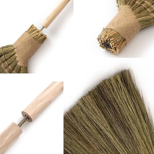 Handmade Whisk Sweeping Broom - Vietnamese Straw Soft Brooms - Large Long Broom with Wooden Handle - Brooms Decorative - 46.46 inch Length