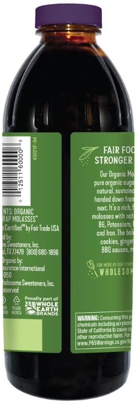 Wholesome Sweeteners Organic Blackstrap Molasses, Unsulphured, 16 oz (Pack of 2)