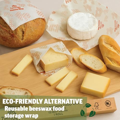Beeswax Wrap Roll 13" x 55" – Zenlogy Reusable Beeswax Food Wrap, Cut to Size, Organic Cotton & Natural Beeswax, Washable Plastic Free Food Storage
