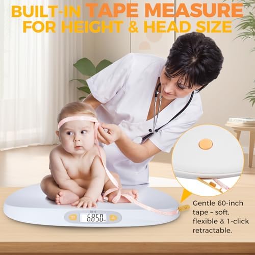 Baby Scale for Weighing, 55 lb/0.01 lb Digital Infant Scale for Weighted Feeds with Height Measuring Tape Weight Comparison Hold Function, Pet Scale for Cats/Dogs, LCD Display, Large Platform