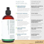 PURA D'OR 16 Oz ORGANIC Aloe Vera Gel - Unscented - All Natural - ZERO Artificial Preservatives - Deeply Hydrating & Moisturizing - Sunburn, Bug Bites, Rashes, Small Cuts, Eczema Relief - Skin & Hair