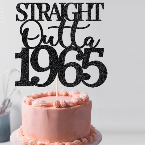 Straight Outta 1965 cake topper 60th birthday happy birthday cake topper men and women cheer 60 years old handmade black glitter cake decoration