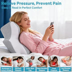 Reading Pillow for Bed, Ergonomic Memory Foam Wedge Pillow for Reading, Lounging & Prone Use, Neck/Back/Chin Support for Sofa, Floor or Bed, Removable Breathable Cover, Grey