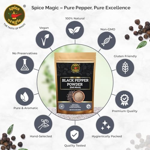 Spice Magic Black Pepper Powder – 3.5 oz (100 g) | 100% Pure & Natural Ground Black Pepper | Bold, Aromatic Flavor for Cooking, Seasoning & Spice Blends.