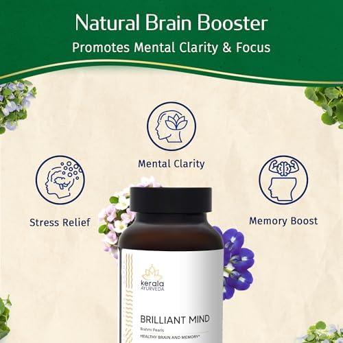 Kerala Ayurveda Brahmi (Bacopa Monnieri) Pearls - 60 Capsules | Ayurvedic Brain Health, Memory & Focus Herbal Supplement for Adults | Natural Focus & Stress Relief Brain Booster | Prop 65 Compliant