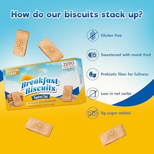 ChocZero Toasted Oat Breakfast Biscuits – No Added Sugar, Keto & Gluten Free High Fiber Snack Cookies, 30 Per Box (9 oz)