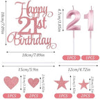 21st Birthday Cake Topper, Happy 21st Birthday Candles Numeral Candles and Glitter Cake Decorations Toppers Set Rose Gold Glitter Cheers to 21 Years Fabulous Cakes Decoration for Party Supplies