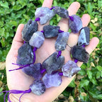 Adabele 15 Inch Natural Raw Dark Purple Amethyst Crystal Quartz Healing Gemstone Loose Beads Drilled Large Nugget Rough Chakra Gems Stone Spacer GA-C3