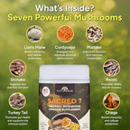 Naturealm Sacred 7 Organic Mushroom Powder Supplement | 60-Day Supply | 7-in-1 Blend with Lions Mane, Reishi, Chaga | Brain & Immune Support | 100% Fruiting Bodies for Coffee & Smoothies