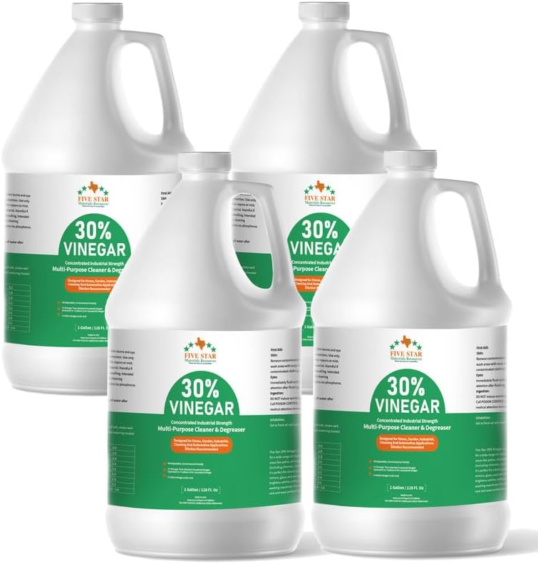 30% Vinegar Concentrated | White Vinegar for Cleaning and Garden | Horticultural, Home, and Outdoor Pure | Max Performance 7X Power | with Instructions (4 Gallon (512 oz))