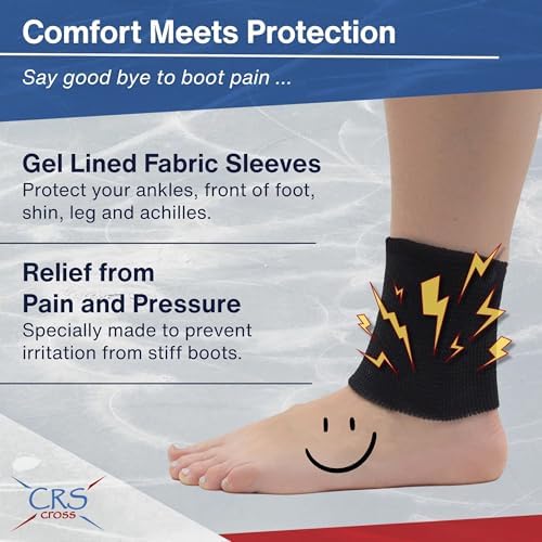 CRS Cross Ankle Gel Sleeves. One Pair of Premium Padded Skate Socks to Cushion and Protect Ankle, Foot and Leg for Figure Skating, Ice Hockey, Roller, Inline Skates. Riding or Ski Boots.