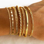 Gokeey 7PCS 14K Gold Plated Bracelets Sets for Women，Dainty Fashion Layered Cuban Link Chain Herringbone Paperclip Chain Bracelets Stack，Trendy Simple Stackable Gold Silver Bracelets Jewelry Gifts