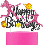 Softball Black Happy Birthday Cake Topper Softball Birthday Party Decoration Softball Themed Party Cake Topper for Girls Softball Baby Shower Decoration Sport Party Supplies