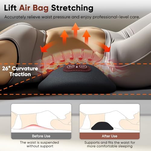 3 in 1 Upadate Rechargeable Electric Lumbar Support Pillow with Adjustable Height for Bed and Chair,Cordless Back Massager for Pain Relief Deep Tissue,Back Massager with Heat for Home & Office