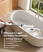 LyriFine Electric Spin Scrubber, New Full-Body IPX7 Waterproof Bathroom Cleaner Brush, Shower Scrubber with Long Handle & 2 Speed, Heads Replacement, Cleaning Supplies for Tub Shower Tile Floor