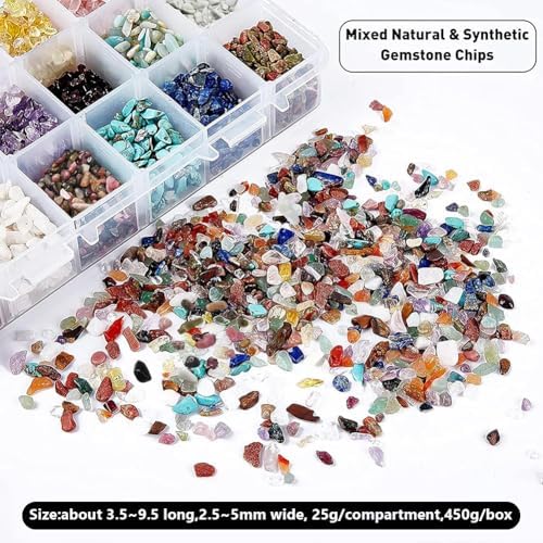 NBEADS 1 Box Gemstone Chip Beads, 18 Styles Undrilled Natural Material Crushed Irregular Chip Stones for Jewelry Making DIY Craft Home Decoration