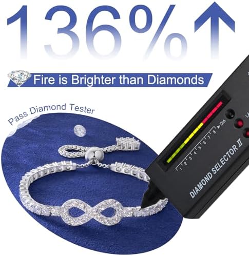 Moissanite Infinity Bracelet, Lab Created Diamond Bracelets for Women, S925 Sterling Silver, 3MM Width, 4-9.5inches, 18K Gold Vermeil Adjustable Tennis Bracelets - Mothers Day Gifts For Mom Wife Her