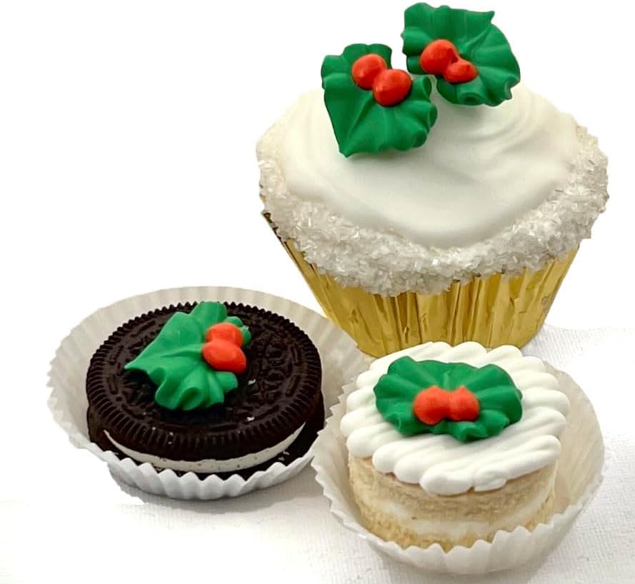 Christmas Holly 24 pc Edible Royal Icing Cupcake Topper by BakersDozenToGo (Choose Style Below)