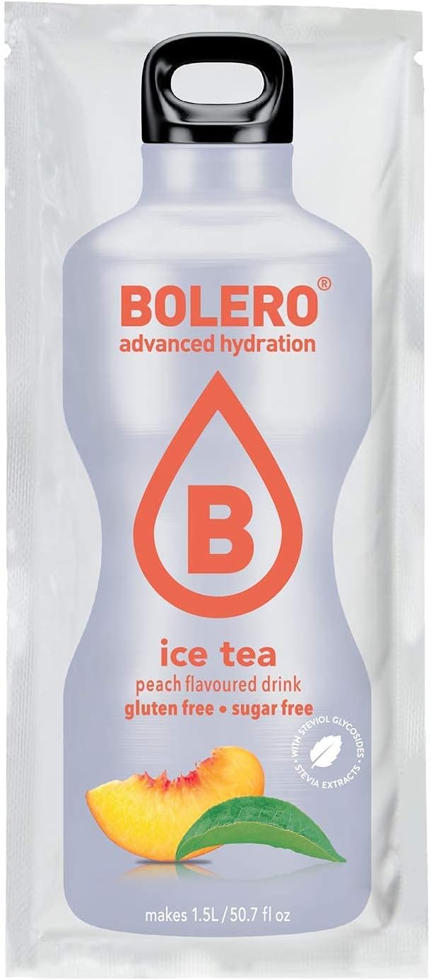 Bolero- Sugar Free Drink Mix Packets Iced Tea Peach Fruit Flavors | Powdered Flavored Water Packets | 12 Large Sachet On The Go Packets