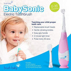 brush-baby BabySonic Infant and Toddler Electric Toothbrush for Ages 0-3 Years - Smart LED Timer and Gentle Vibration Provide a Fun Brushing Experience - Includes 2 Sensitive Brush Heads (Pink)