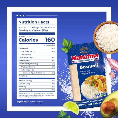 Mahatma Indian Basmati, 32-Ounce Bag of Rice, Fluffy, Floral, and Nutty-Flavored Rice, Stovetop or Microwave