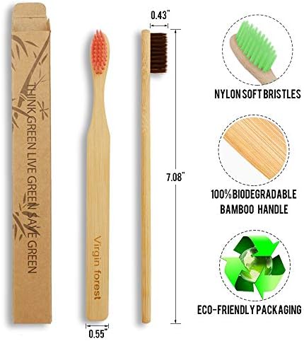 Virgin Forest 8 Pcs Bamboo Toothbrush, BPA-Free Soft Toothbrushes, Natural Eco-Friendly Biodegradable Best Travel Wood Toothbrush Set, for Sensitive Gums