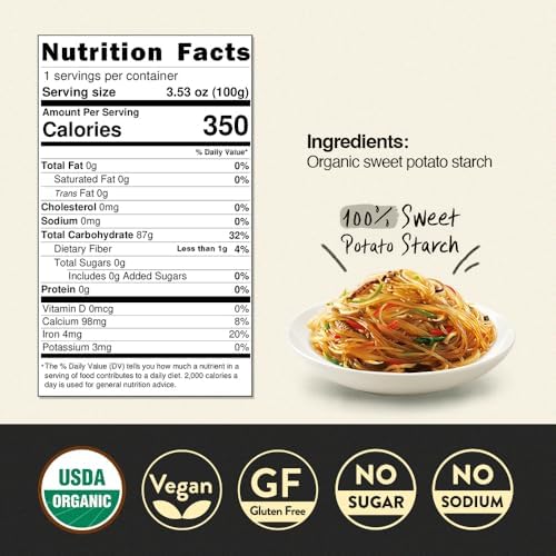 Chung Jung One Korean Sweet Potato Glass Noodle, Non GMO (Gluten Free), Vegan, No Sodium, No Sugar 3.5oz (100g), 4 PACK