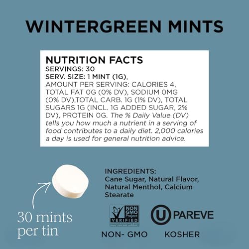 SIMPLY MINTS Natural Wintergreen Breath Mints, 6 Pack (180 Pieces), Made With Real Wintergreen Oil | Aspartame-Free, Sorbitol-Free, Xylitol-Free, Vegan, Kosher, Non-GMO