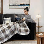forestfish Fleece Wearable Blanket, Plaid Lap Blanket Comfy Poncho Throw with Buttons for Bed Sofa Office, Mocha
