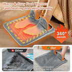 Electric Heated Foot Warmer for Men and Women, Foot Heating Pad Flannel Foot Heater with 2h Auto Off, Fast Heating Settings 4 Timers, Foot Heater for Bed,Under Desk,Office,Home Machine Washable, Gray