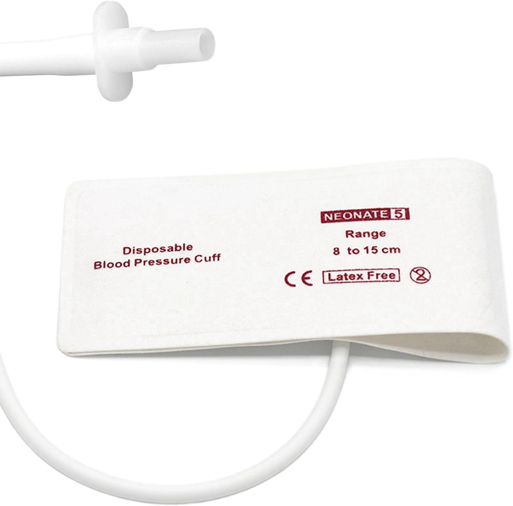 5PCS Disposable Blood Pressure Cuff with BP05 Connector and Single Tube for #5 Neonate 8-15 cm, Replacement NIBP Cuff, Non-Woven Fabric BP Cuff