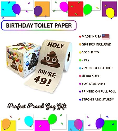 Printed TP Holy You're 49 Birthday Toilet Paper Gift - 49th Bday Party Funny Gift Joke Toilet Paper Prank, Novelty Unique Birthday Presents for Men, Women, Family, Friends - 500 Sheets