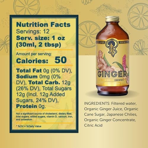 Portland Syrups Authentic Ginger Syrup - Intense Ginger Flavor with Slightly Hot Finish - Beverage Concentrate for Mocktails, Cocktails, Lattes, & Baking - 12 oz Bottle, 24 Servings (Pack of 2)